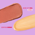 Blush, batom e sombra e muito glow