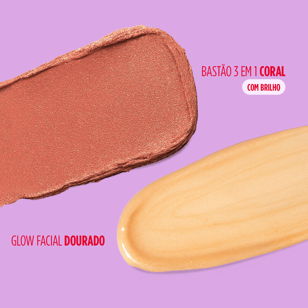 Blush, batom e sombra e muito glow